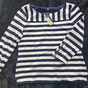 NWT White and Navy striped office top size M